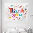 thumbnail image 1 of Thank You Tapestry, Colorful Calligraphy with Happy Hearts Stars and Flowers as Round Frame Graphic, Wall Hanging for Bedroom Living Room Dorm Decor, 80"W X 60"L,Multicolor, by Ambesonne, 1 of 2