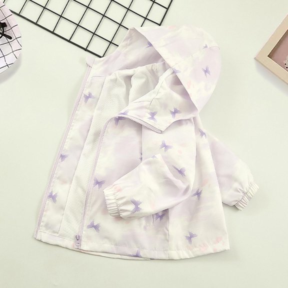 Girls Hooded Windproof Jacket with Cotton Lining,Big Kids All Over Heart Print Zip Up Outerwear Windbreaker Travel Layering Purple A 4-5 Years