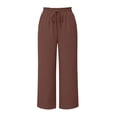 thumbnail image 5 of Hilenly Womens Cotton Palazzo Pants Drawstring Elastic Waist Casual Wide Leg Trousers Summer Beach Lounge Pants with Pockets, 5 of 7