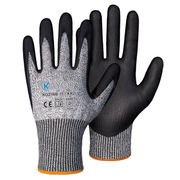 Cut Resistant Gloves, MicroFoam Nitrile Coated, ANSI Cut level A3,Superior Grip Performance,Safety Work Gloves For Men and Women, Ideal for General Duty Work, KG21NB, 2 Pairs Grey, Large