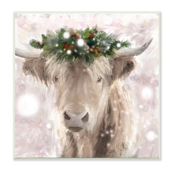 Stupell Industries Winter Holiday Crown Cattle Abstract Pink Glimmer Pattern, 12 x 12,Design by Sarah Butcher
