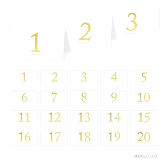 Koyal Wholesale Metallic Gold Table Tent Place Cards, Table Numbers, 20-Pack