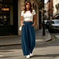 thumbnail image 4 of YABCSAZ Women's Barrel Pants Solid Color Wide Leg Pants Elastic Waist Pants Casual Pants with Pockets for Summer Travel Loose Baggy Trousers, Gifts for Women, 4 of 8
