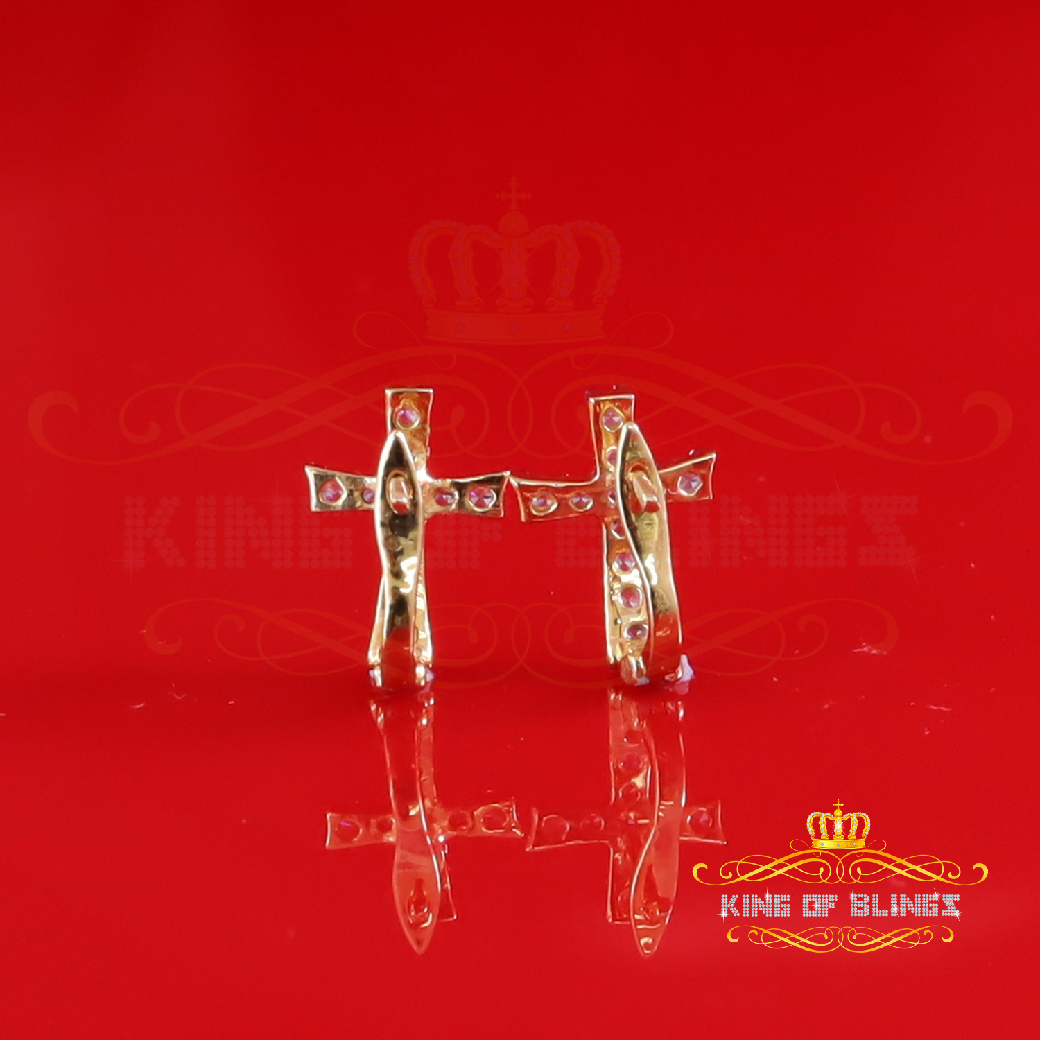 King of Bling's Moissanite 925 Silver Round Yellow Hip Hop Cross Stud Earring Men's/Women's