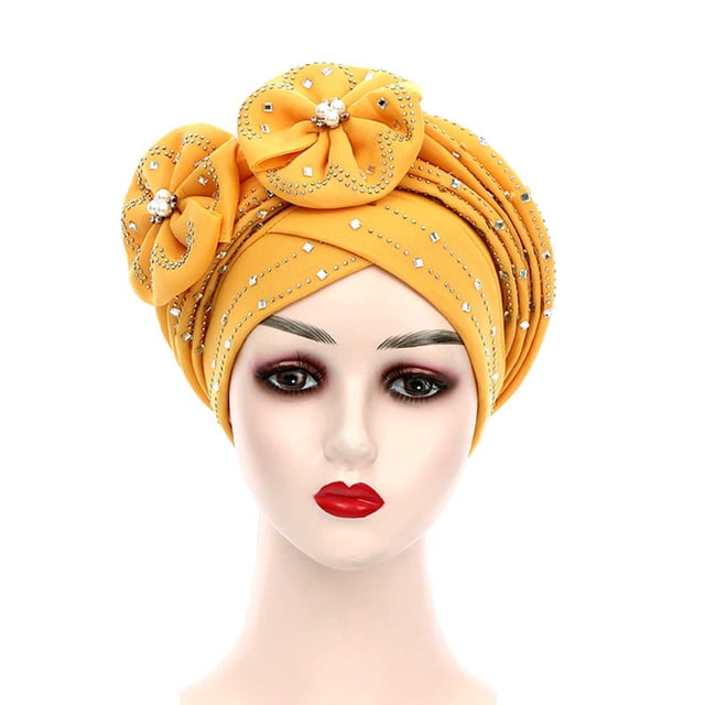 Fashion Women Beading Braid Hat Muslim Ruffle Cancer Wrap Cap Sleep Caps Satin Lined Hair Bonnets
