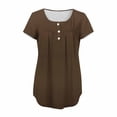 thumbnail image 6 of Pxxlle Summer Tops for Women Dressy Casual Pleated Short Sleeve Shirt Loose Fit Round Neck Tunic Top Solid Color Brown XXL, 6 of 6