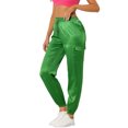 thumbnail image 1 of Pantalones cargo de satén sedoso Allegra K tiro alto elástico con cordón para mujer Verde brillante L, 1 of 6