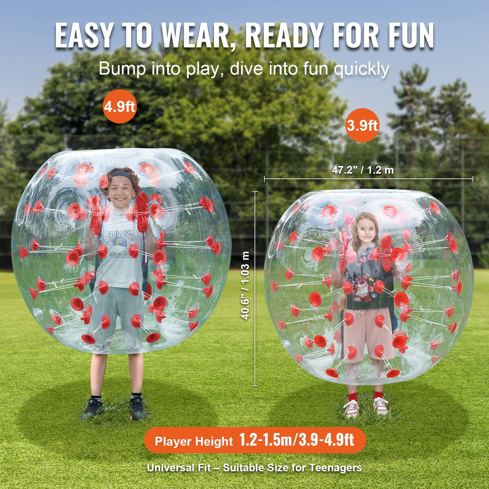 KFFKFF Inflatable Bumper Ball 1-Pack 4FT/1.2M PVC Sumo Zorb Ball for Teen & Adult