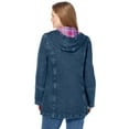 thumbnail image 4 of Woman Within Plus Size Flannel-Lined Denim Jacket Removable Hood Long Oversized Jean Coat, 4 of 5