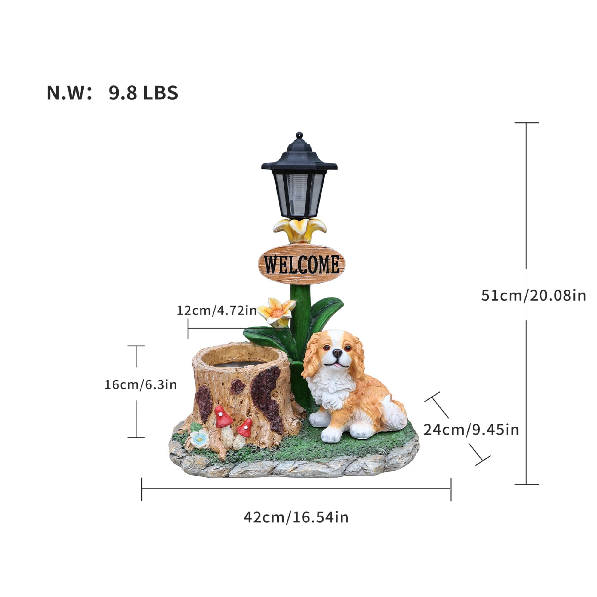 Sitting Dog Solar Lantern Planter Statue with LED Light, Brown Resin Flower Pot Decor, Garden Yard Patio Outdoor