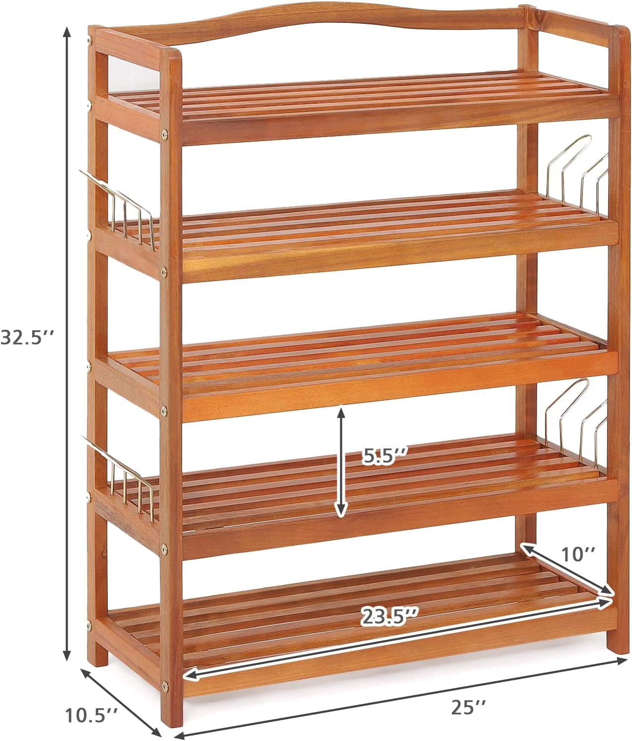 Giantex 5-Tier Shoe Rack, Acacia Wood Shoe Shelf with Side