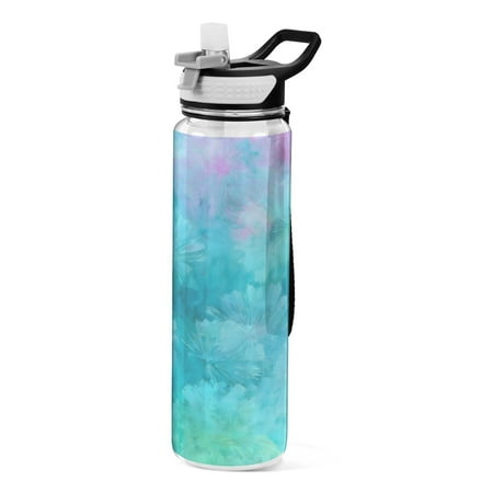 1000ML Transparent Sports Water Bottle with Handle & Straw Portable Water Bottle for Outdoor Camping Gym Pastel Blue Dandelions