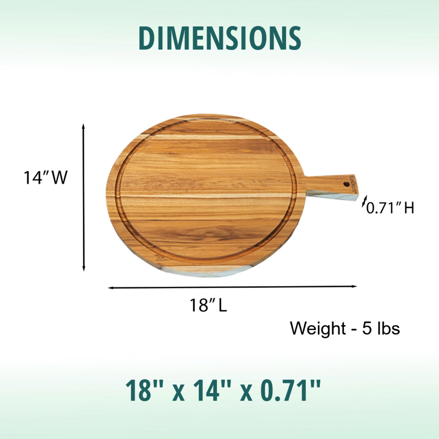 EcoDecors 18" x 14" Round FSC Teak Cutting Board with Handle  Juice Groove