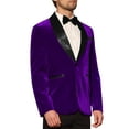 thumbnail image 4 of INSPIRE CHIC Men's Shawl Lapel Blazer One Button Slim Fit Wedding Velvet Tuxedo Suit Jacket L Purple, 4 of 4