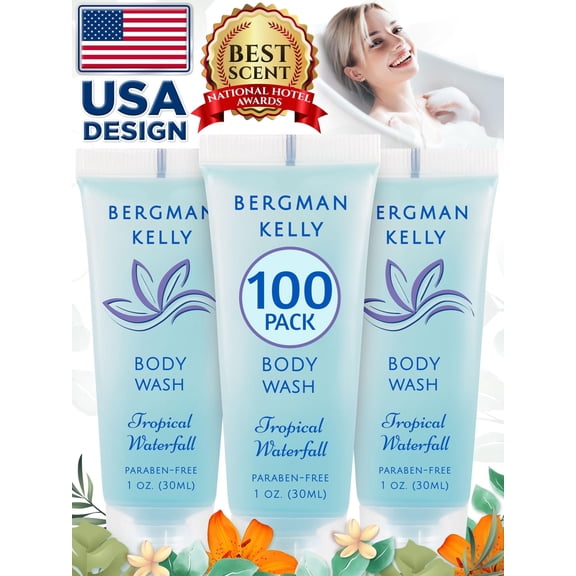 Bergman Kelly Travel Size Body Wash, Tropical Waterfall, 1 fl oz, 100 pcs (US Company)