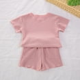 thumbnail image 3 of Edvintorg Toddler Baby Girl Clothing Sets Plain Color Round Neck Short Sleeve Tops T-Shirt Elastic Waist Shorts Suit 3Months-5Years Summer Children Clothes Girl, 3 of 4