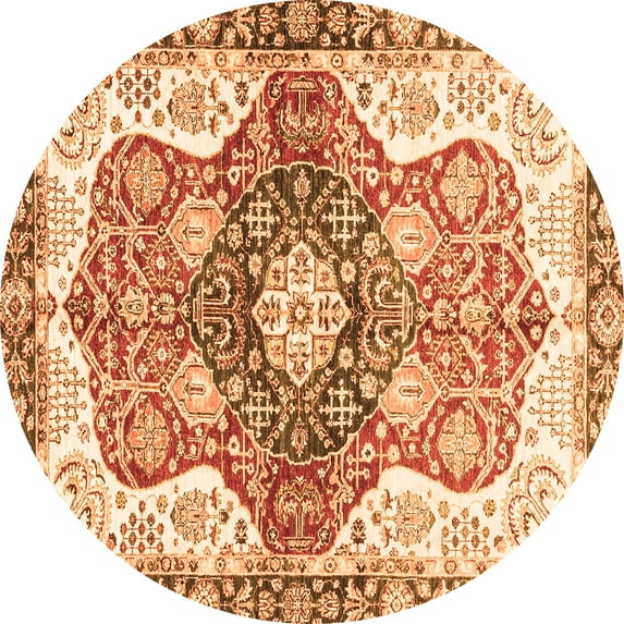 Ahgly Company Indoor Round Abstract Orange Modern Area Rugs, 6' Round