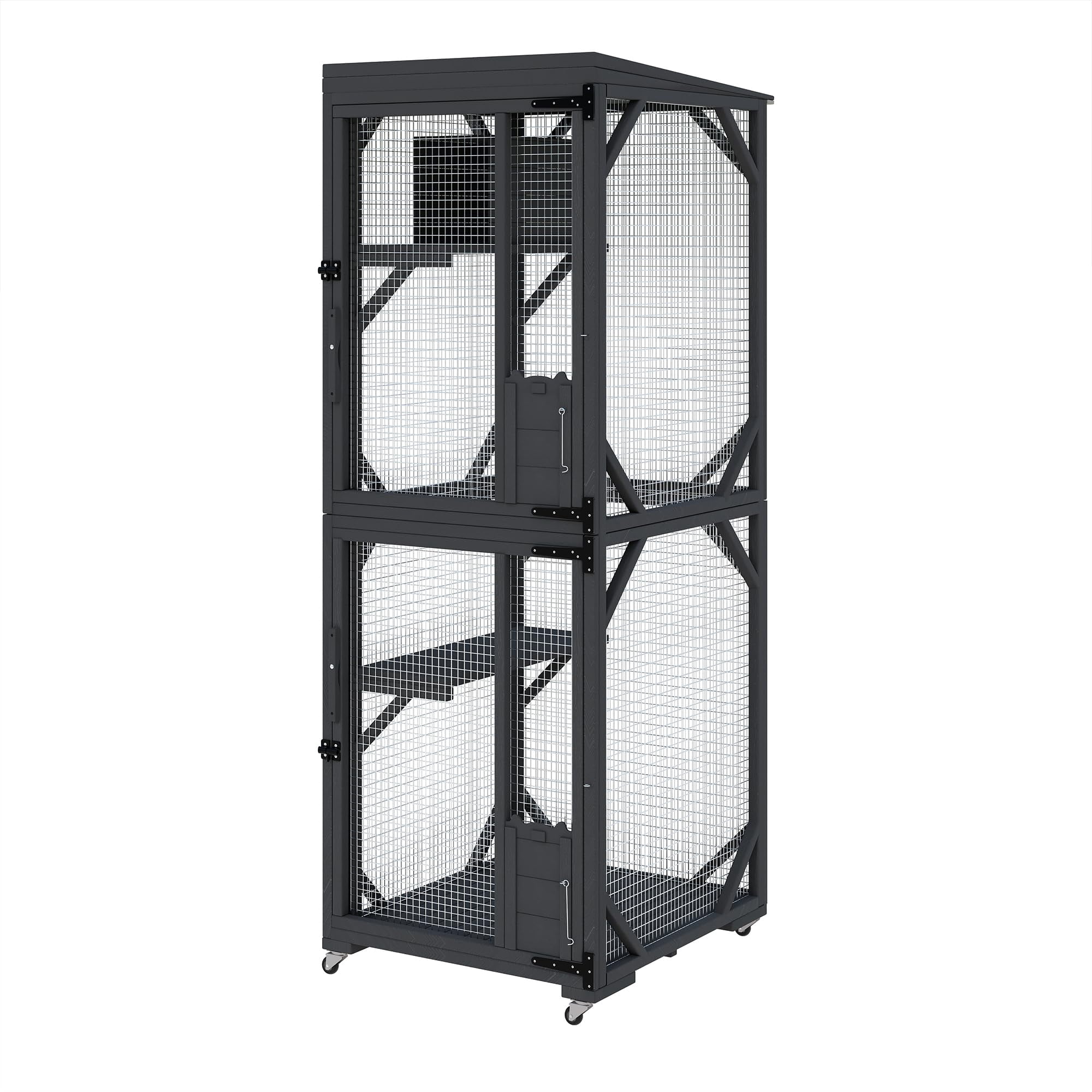 Outdoor Window Cat Enclosure, Walk-in Cat Cage, Outdoor Enclosure Extra Large,Black,Large
