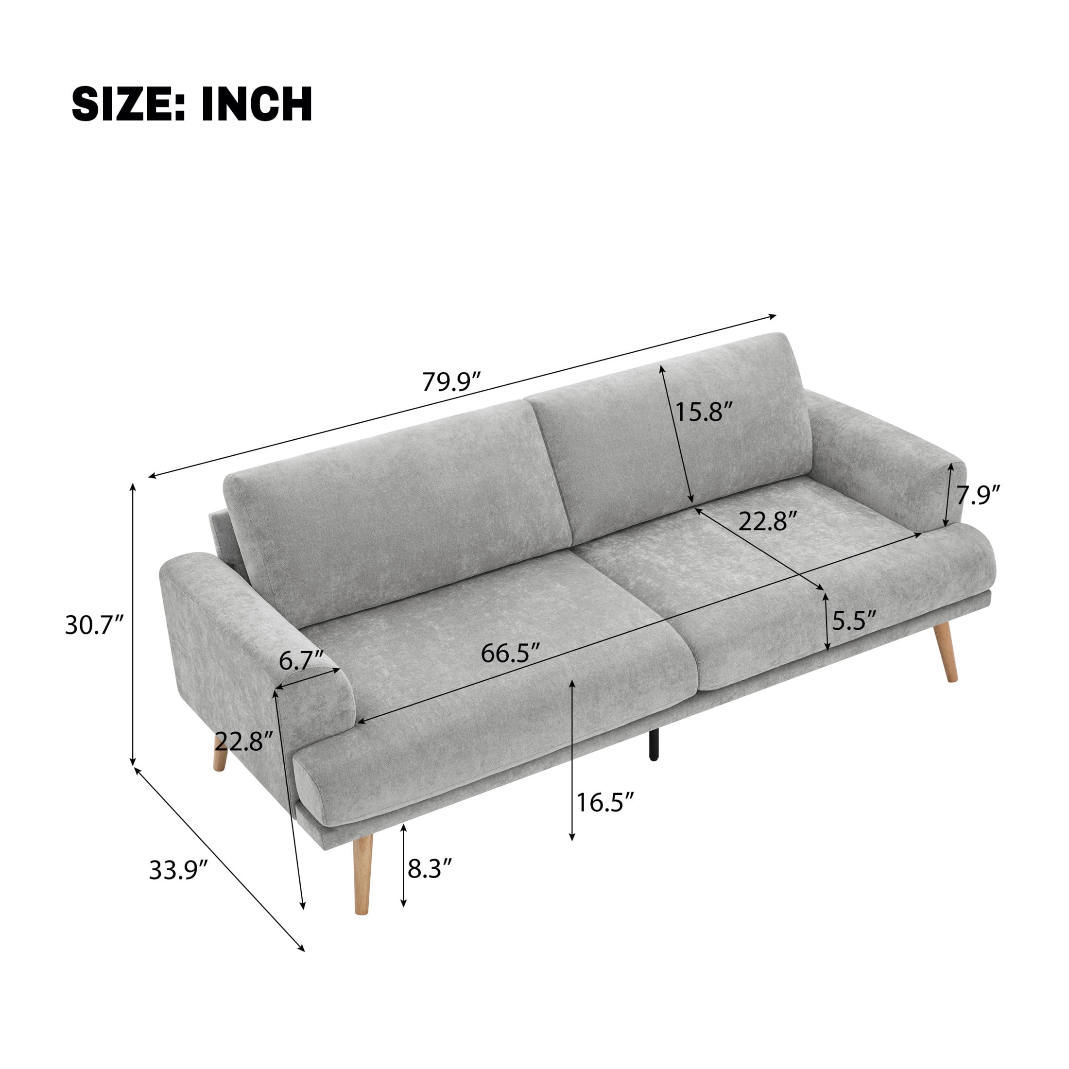 Christopher Knight Home 80" Chenille Upholstered Sofa, Minimalist 3 Seater Couch with Cushion Back, Gray