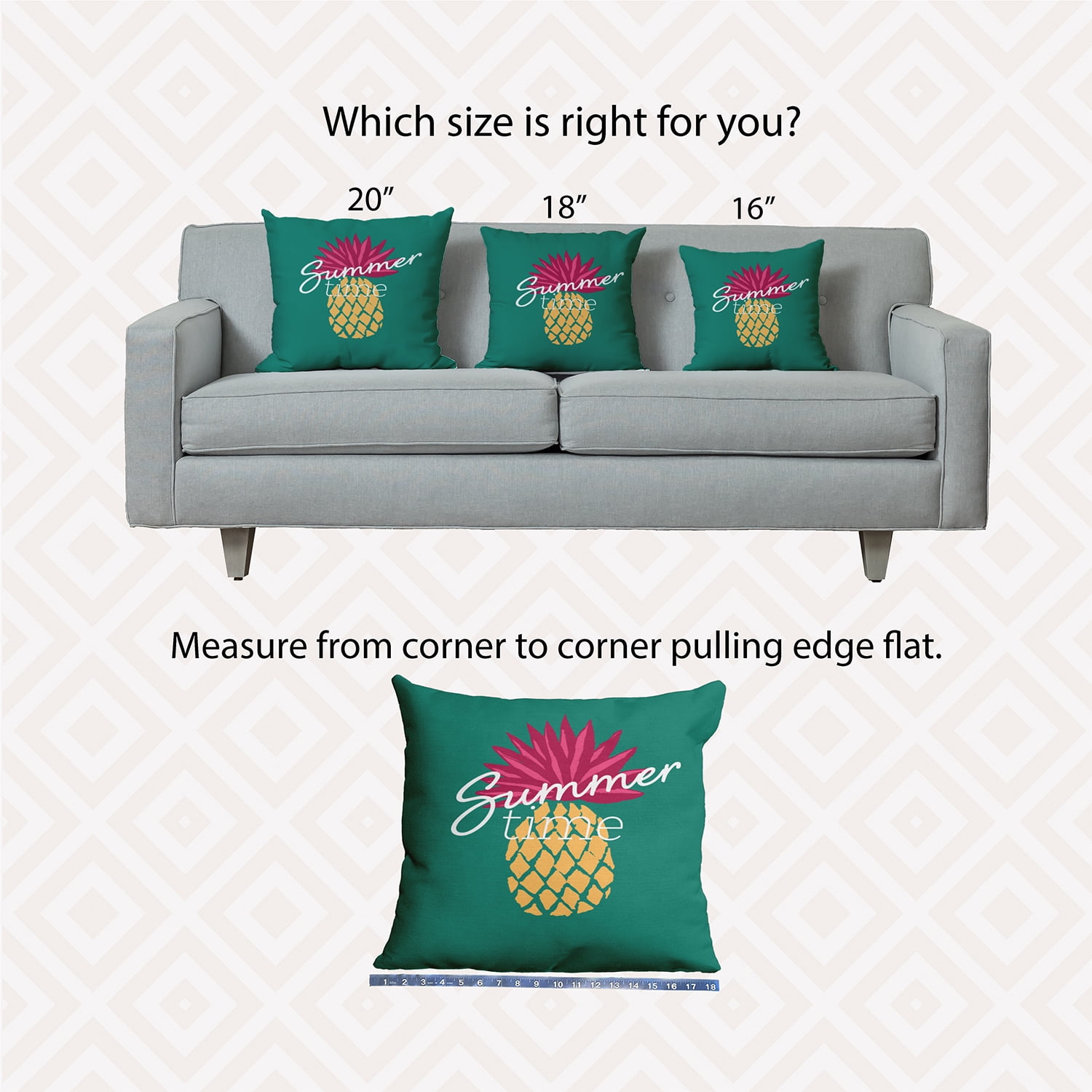 20" x 20" Simply Daisy Summer Time Pineapple Indoor/Outdoor Pillow, Kelly Green Qty 1