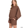 thumbnail image 2 of Zenana Women & Plus Size Ribbed Round Neck Long Sleeve Pullover Tee Shirt & Banded Waist Drawstring Shorts Set, 2 of 8