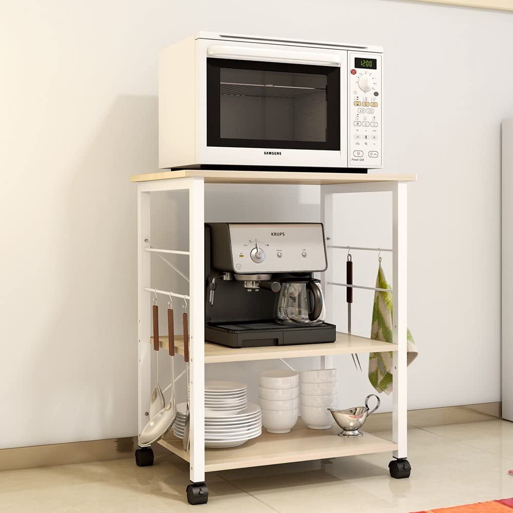 soges Kitchen Bakers Rack Utility Microwave Oven Stand Storage Cart Workstation Shelf with Basket Large Size Black 172-BK