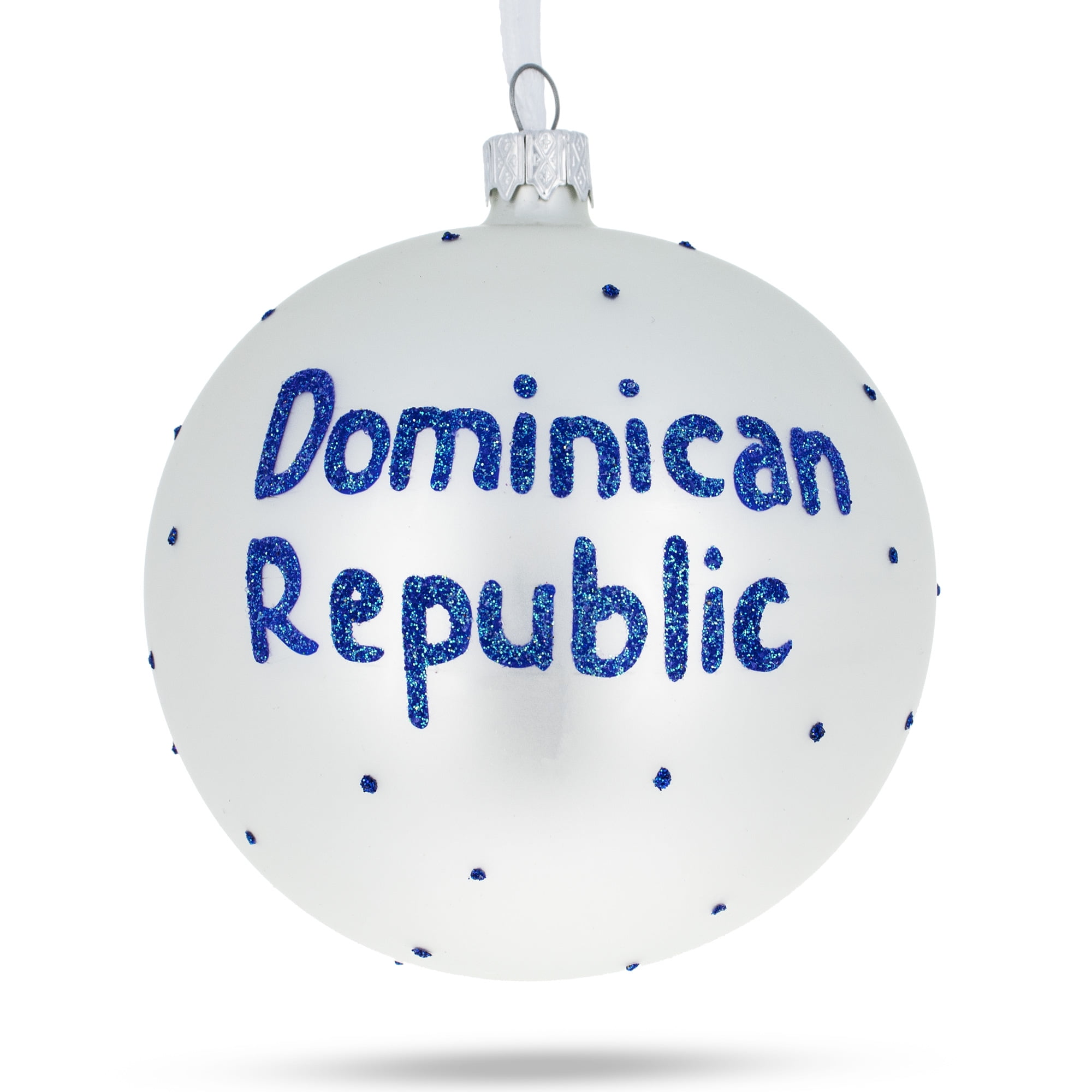 BestPysanky Flag of Dominican Republic Glass Ball Christmas Ornament 4  Inches