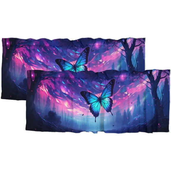 Fantasy Butterfly Thermal Insulated Window Curtain Valance Magic Purple Forest Dreamy Window Valance for Living Room Bedroom, Kitchen Valance Rod Pocket Window Curtain 54 by 18 in, 2 Panel