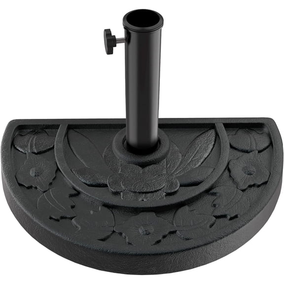Half Round Umbrella Base - 20lb Weighted Semicircle Freestanding Resin and Concrete Umbrella Stand for Outdoor Use by (Black)
