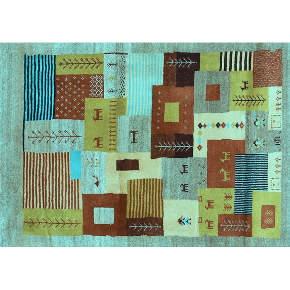 Ahgly Company Indoor Rectangle Abstract Light Blue Contemporary Area Rugs, 3' x 5'