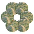 thumbnail image 7 of Yayeee 6 PCS Drink Coasters with Holder Set Woven Absorbent Round Tabletop Hot Pad, Art Garden Scene, 7 of 7