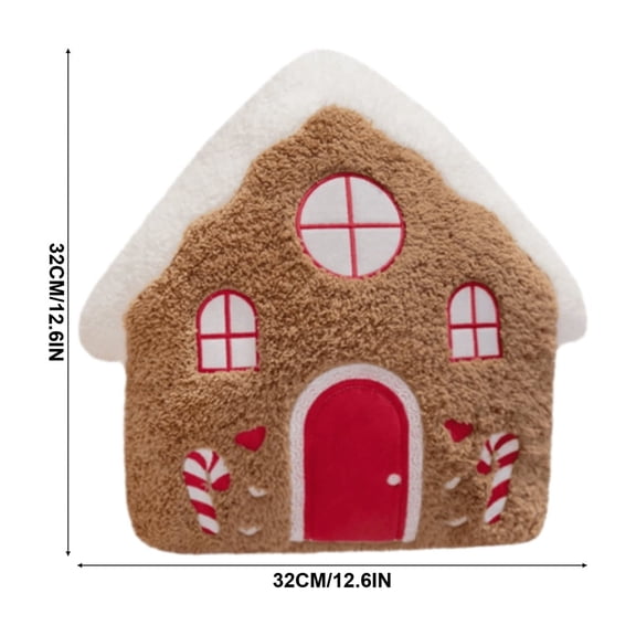Fmbmuo Gingerbread House Throw Pillow, 13 Inch Soft Plush Christmas Decorative Pillow in Brown and Red for Sofa or Bed