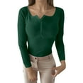 thumbnail image 3 of Telankuip Fall Sweaters for Women 2025 Button up V-Neck Long Sleeve Thin Knit Pullover Sweaters Lightweight Comfortable Soft Solid Color Base Layer Tops 2025 Dark Green L, 3 of 6
