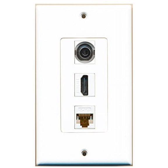 RiteAV - 1 Port HDMI 1 3.5mm 1 Cat6 Ethernet White Wall Plate Decorative