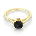 thumbnail image 2 of 18K Yellow Gold Plated Silver Black Onyx and White Created Sapphire Engagement Ring for Women (1.19 Cttw, Cushion Checkerboard 6MM, Gemstone December Birthstone, Available in Size 5, 6, 7, 8, 9), 2 of 5