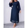 thumbnail image 3 of Navy Blue Lace Maxi Dress With Bell Sleeves And Round Neck For Women, 3 of 5
