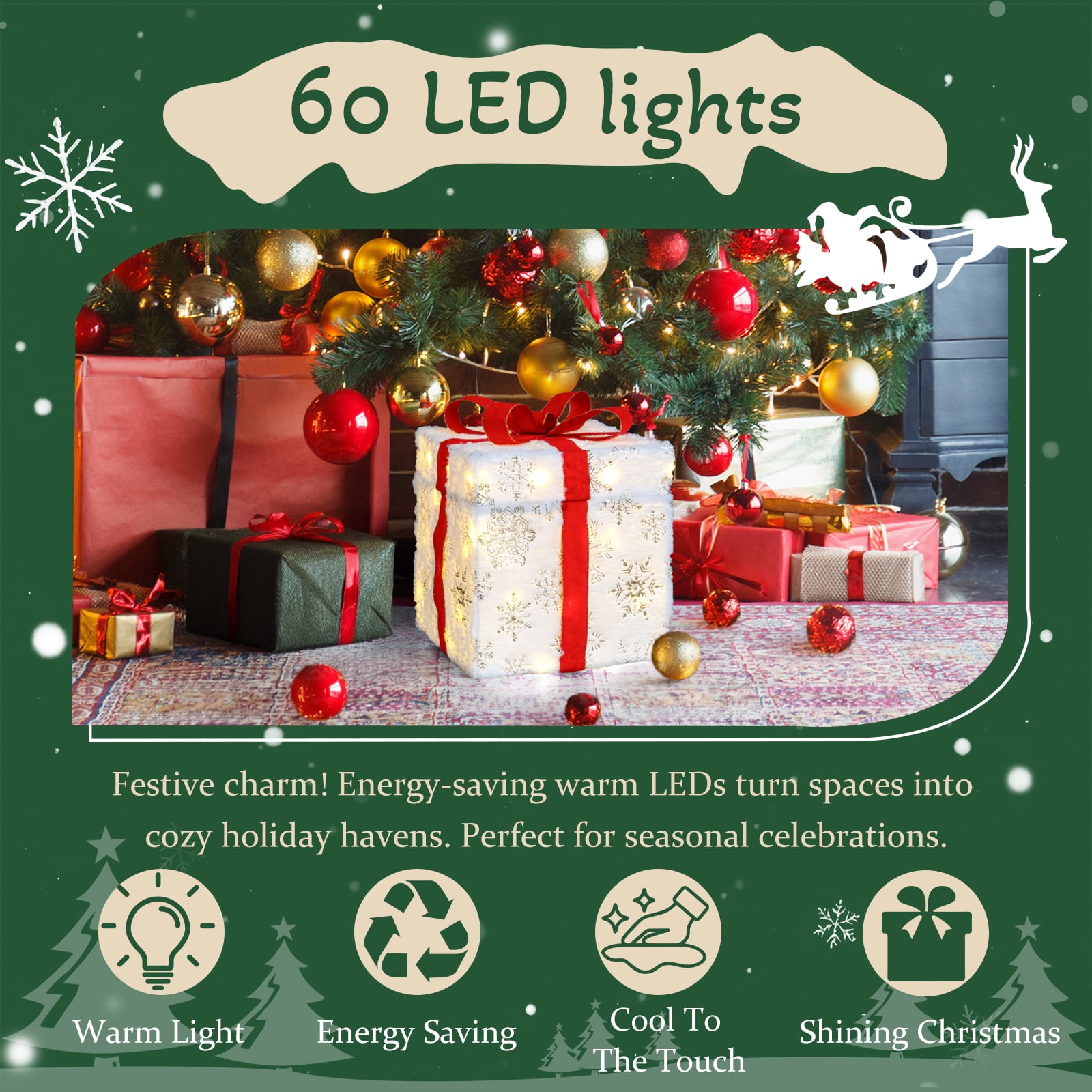 Astoutdoor Motorized Pop-up Gift Box with Reindeer, 60 LED Lights, 12 in, Indoor Outdoor Christmas Decoration
