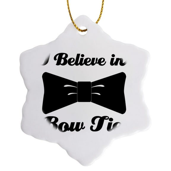 3drose, I Believe in Bow Ties, 3 inch Snowflake Porcelain Ornament