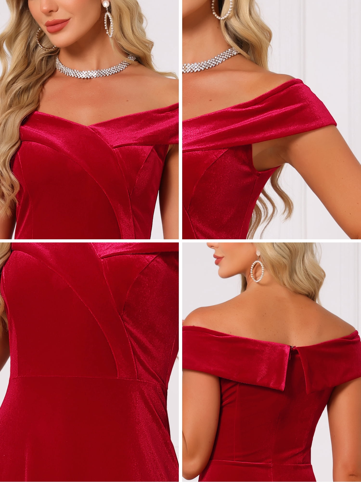 DARING DIVA Women's Velvet Off the Shoulder Cocktail A-Line Dress M Red