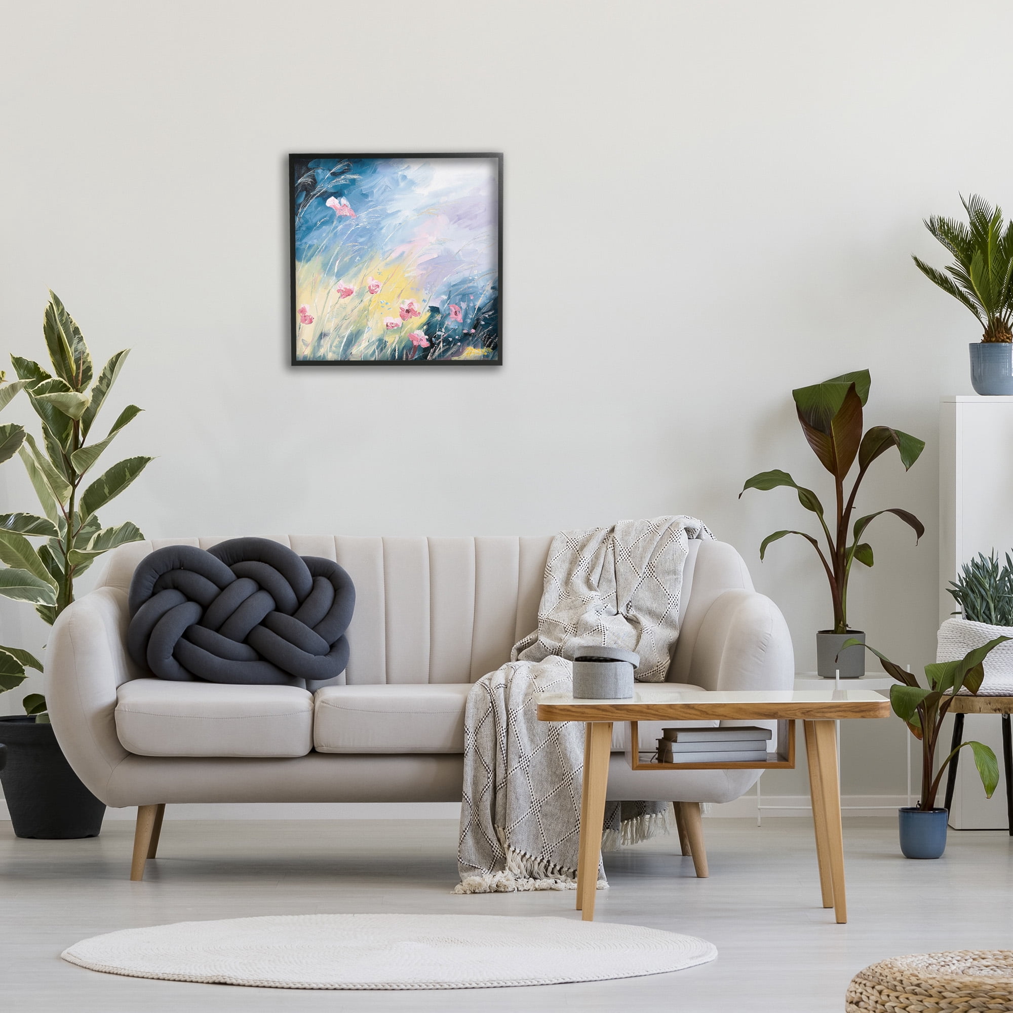 Stupell Industries Flowers with Abstract Ombre Botanical & Floral Painting Black Framed Art Print Wall Art, 24 x 24