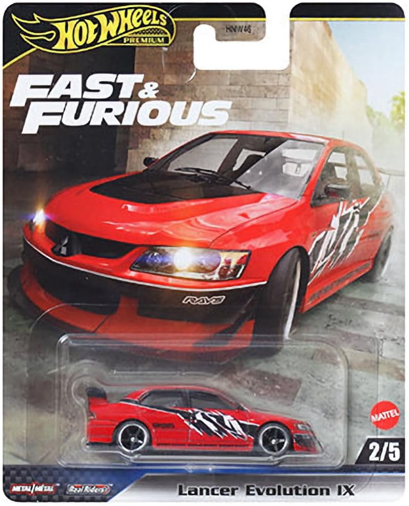 Hot Wheels Premium Fast & Furious Die-Cast Cars, Set of 5, Civic Coupe, Lancer Evo IX, 911 RS 3.8, Toyota Chaser, Gallardo 570-4, 1:64 Scale, Metal HNW46-956M