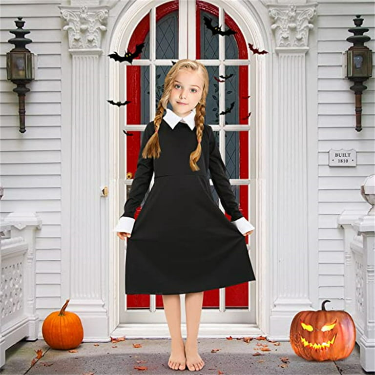  AMOTEM Girls Wednesday Addams Dress Costume Kids Cosplay Outfit  5-Piece Pilgrim Costume Set with Wig Sock 4-12 Years : Toys & Games