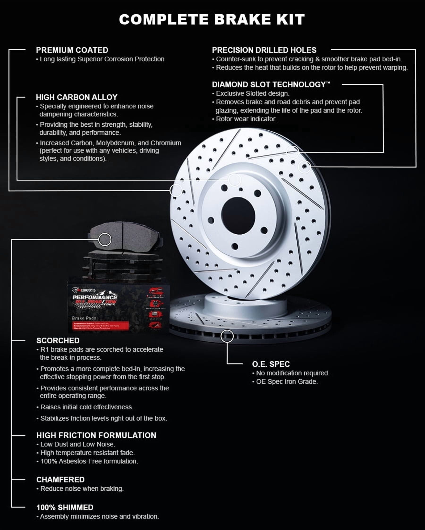 R1 Concepts Front Brakes and Rotors Kit |Front Brake Pads| Brake Rotors and Pads| Performance Off-Road Brake Pads and Rotors WBVN1-48005