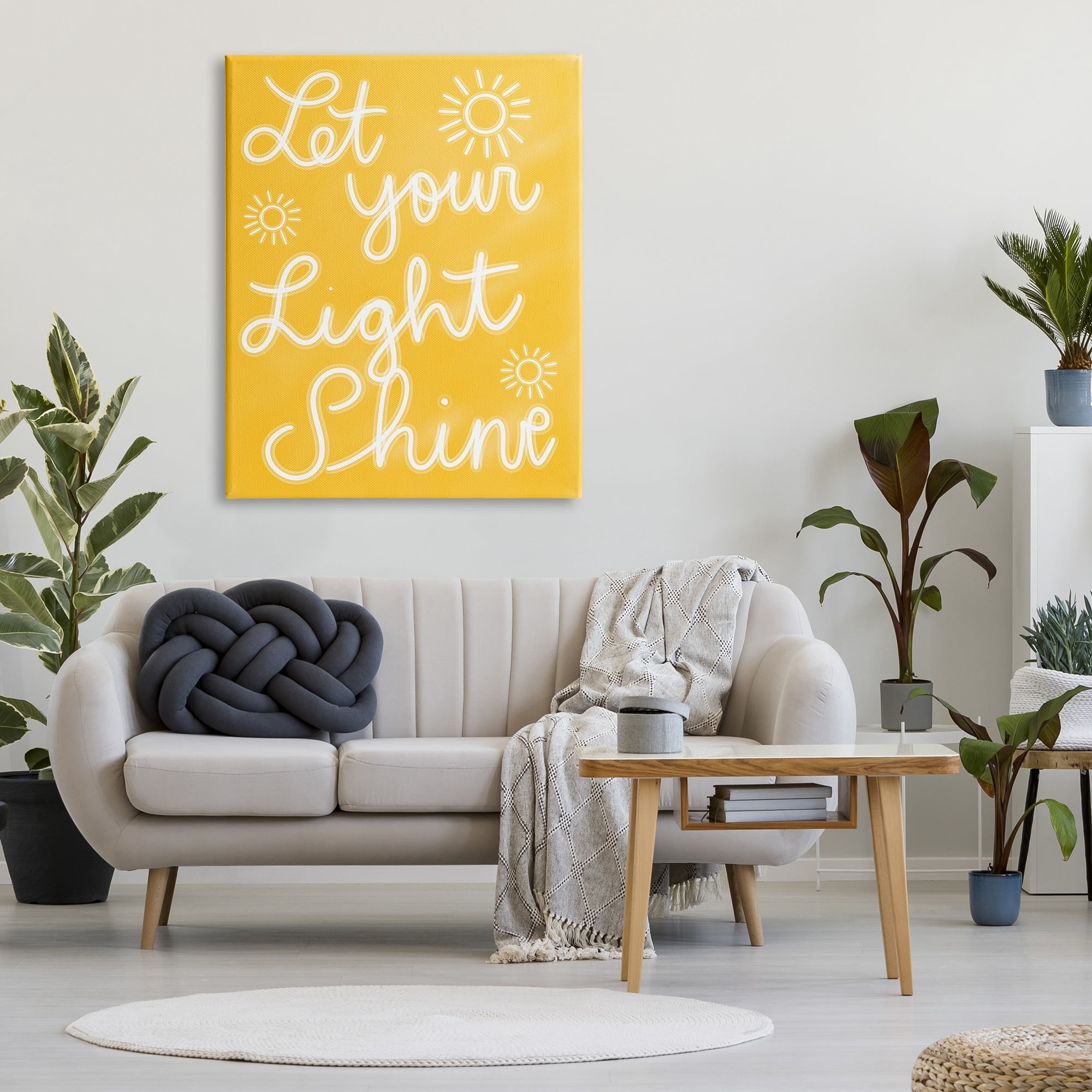 Stupell Industries Let Your Light Shine Yellow Phrase Inspirational Painting Gallery Wrapped Canvas Print Wall Art