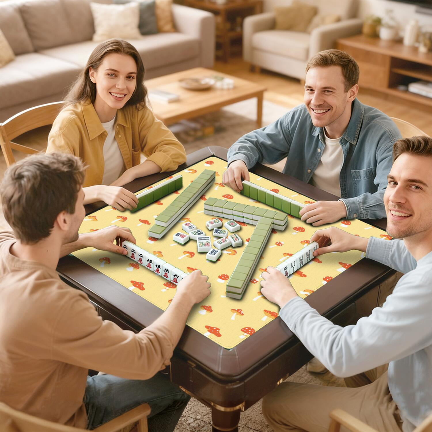 31.5 Inch Plants Inspired Table Mat Constructed from Rubber with Anti-Slip Properties and Noise Reducing Qualities for Mahjong Card Games Board Games Family Gatherings