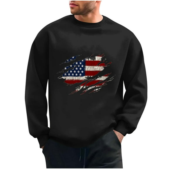 Wyobmus Mens Graphic Sweatshirt Usa.Flag Sweatshirt Casual Long Sleeve Round Neck Base Hoodless Sweatshirt Black