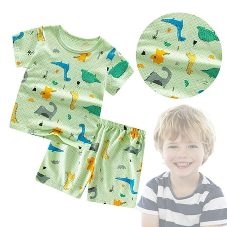 Baby Boy Outfits Kids Dinosaur Pattern Short Sleeve and Shorts Summer Tracksuit Set Boys Clothing Sets Mint Green 3-4 Years
