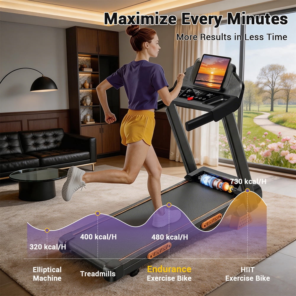 LEZEE 4-in-1 16% Incline Folding Treadmill for Home, 3.0HP Quiet Motor with 7-Layer Shock Absorption, 330 lbs Capacity, 3 LED Displays with Handrails