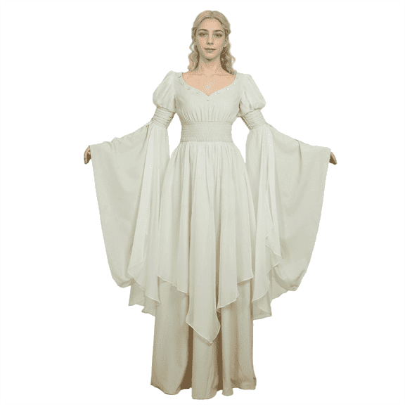 DAIZBELLA Medieval Renaissance Dress for Women Fairy Elf Dress Retro Cinched Waist Dress, M