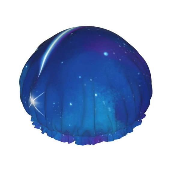 YFYANG Women's Double Waterproof Shower Cap, Blue Universe Starry Sky Reusable Hair Cap for All Hair Styles and Head Sizes
